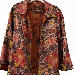 Vintage 90s Floral and cheeta print brocade swing jacket.